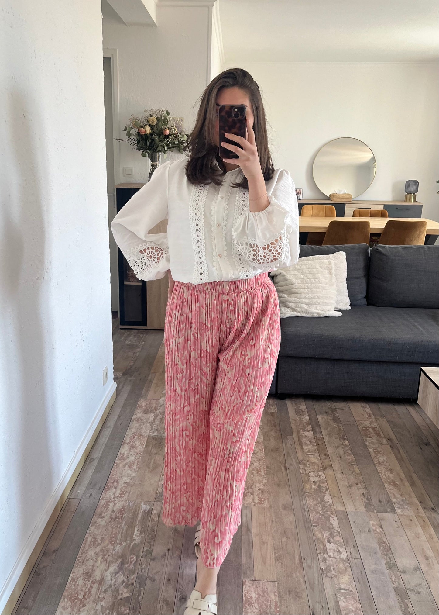 Pantalon BRÉSIL rose pale à motif Perlannie
